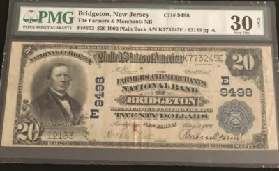 1902-$20-the F&M NB of BRIDGETON-NJ-PMG 30N. A Super Rare Note-previous Unknown. - Image 1 of 4