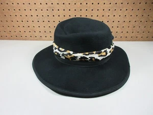 Vintage Michael Howard womens black cheetah ribbon Wool fedora USA - Picture 1 of 5