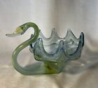Vintage Murano Style Blown Glass Swan Bowl Vase Green Blue And Clear. Ac