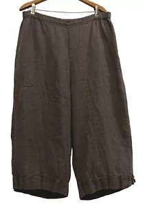 FLAX Linen Pants Plus Size 1G Vintage Wash Brown Wide Leg Floods Lagenlook XL 1X - Picture 1 of 3