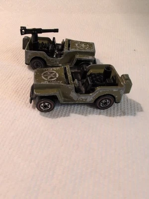 Lot 2 Vintage Hot Wheels Redline 1970 U.S. Army Jeep Gunslinger  Green Hong Kong - Image 1 of 4