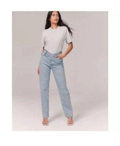 ABERCROMBIE AND FITCH High Rise Straight Asymmetrical Button Size 28/6 casual - Picture 1 of 16