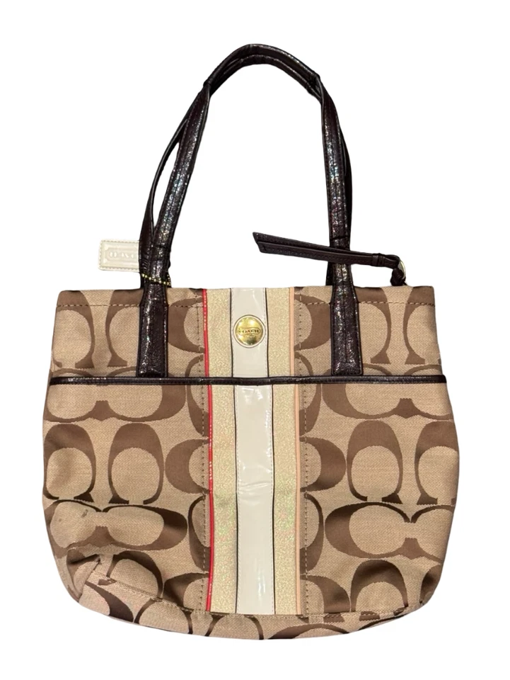 Bolso de Mano Coach F24666 Signature Multi Rayas Caqui/Vermillion Multicolor Usado Foto 1 de 4