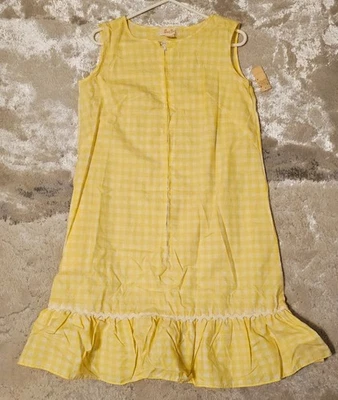 Vestido Casa Vintage Muumuu - Mediano - Sin Mangas Cuadros Amarillos - Etiqueta Braille Sibley  Foto 1 de 4
