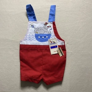 NWt VTG Buster Brown Romper Outfit Overall Shortalls Red Boys 24 Month Elephants - Picture 1 of 13