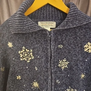 Diadem Weihnachtspullover handbestickt Schneeflocke Reißverschluss Strickjacke 2x Vintage - Bild 1 von 10