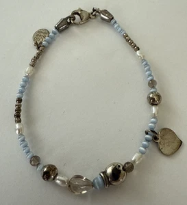 Clio Blue Paris 925 Sterling Silber Quarz/blaues Katzenauge/Perlenarmband 7" - Bild 1 von 8