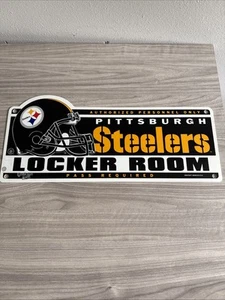 Vintage 1990er WinCraft Sports Pittsburgh Steelers Umkleidekabine Kunststoffschild weiß - Bild 1 von 5
