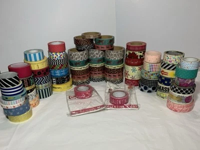 Crafting Washi Tape Lot of 74 Rolls Used Animals Valentines Christmas Stripes - Image 1 of 4