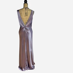 90s Y2K Lilac Long Bias Cut Dress With A Low Knotted Back UK 12 (US 8) - Picture 1 of 14