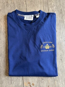 Camisa Gráfica Scotch & Soda Calce Relajado Doble Cara Azul Para Hombre Pequeña NUEVA - Imagen 1 de 12