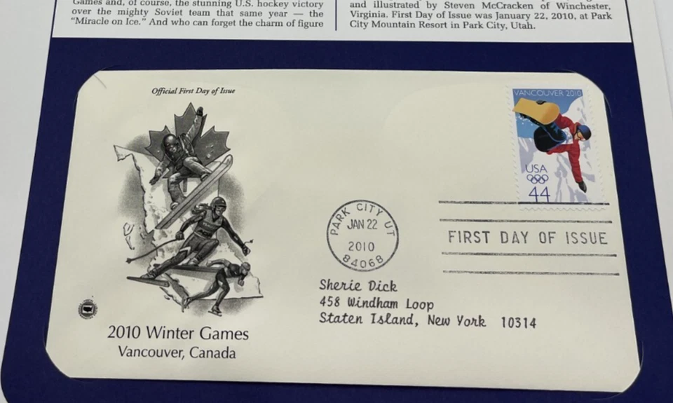 2010 Winter Games FDC First Day of Issue Envelope / Stamp w/ Card - Image 1 of 1