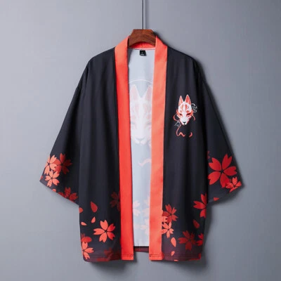 Retro Men Women Kimono Jacket Coat Japanese Style Cardigan Top Yukata Fox Haori - Image 1 of 4