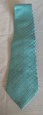 Corbata de seda Steve Harvey Collection estampado circular azul verdoso - 60" L x 4" W Usada en Excelente Condición Foto 1 de 4