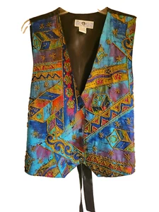 Gorgeous Vest Teal Blue with Gold Glass Beads - Picture 1 of 2