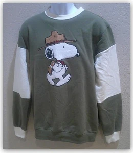 Peanuts SNOOPY Sweatshirt Medium two tone olive & Ivory Hiking Camp Back Packing - Picture 1 of 4