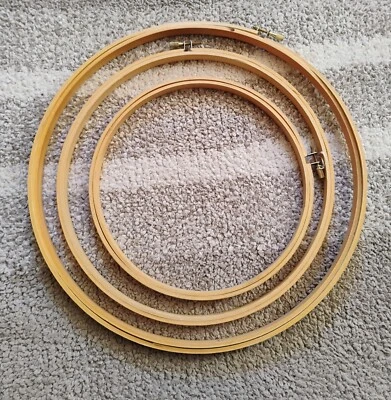 Wood Embroidery Hoops Wooden Needlepoint Sewing Vintage Taiwan  8" 10" 12" - Image 1 of 3