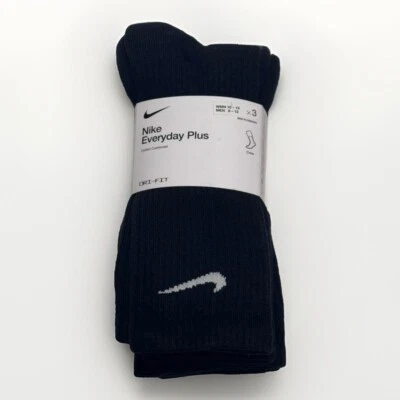 AUTÉNTICOS Calcetines Nike Para Mujer Everyday Plus Crew 3 PARES NEGROS GRANDES 10-13 Foto 1 de 4