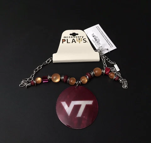 Accessory Plays- Virginia Tech Hokies Womens Necklace  Abalone Shell Medallion Cover