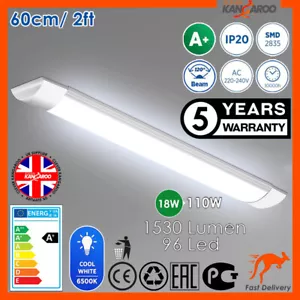 Tira de LED bate de bajo perfil tubo de techo 18W 6500K 60cm 2FT BASTÓN - Imagen 1 de 6