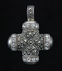 Colgante Cruz Cuarzo Marcasita Vintage Plata de Ley 925 A Tailandia Religioso - Imagen 1 de 11