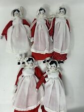 Porcelain Doll Lot Christmas Ornament Plaid Dress Bonnet 8” Old European Style