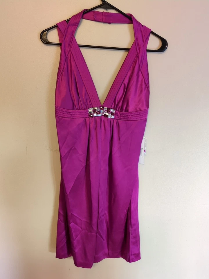 ¡Nuevo Marc Bouwer Glamit! Vestido de seda club halter bebé muñeca rosa talla 8 estrás  Foto 1 de 4