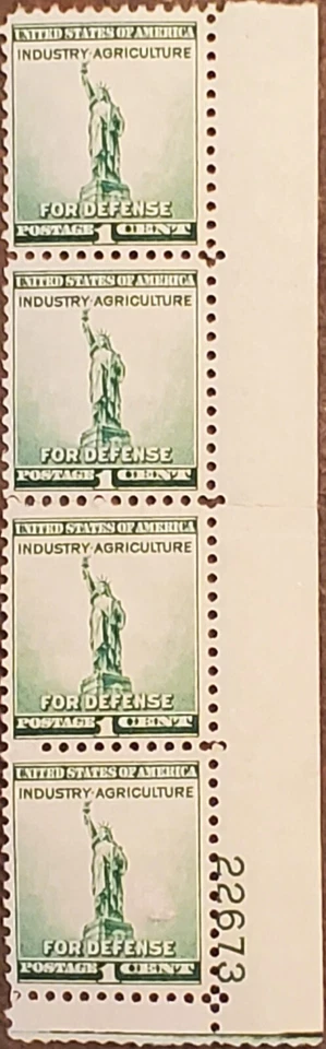 1940 US Stamp 1 Cent / 1c MNH - OG - Block Pane #22673 Statue of Liberty - Env#1 - Image 1 of 2