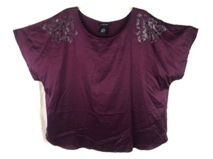 Lane Bryant Womens Blouse Size 18 20 Purple w/ Blk Rhinestone B12*N - Picture 1 of 5