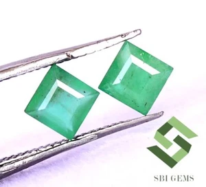 0.87 CTS Certified Natural Emerald Square Cut Pair 4.25 mm Loose Gemstones - Picture 1 of 6