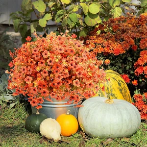 16 Bundles Artificial Fall Flowers Fake Mums Fall Decor No Fade for Porch Patio - Picture 1 of 10