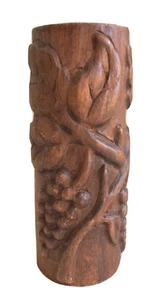 Hand Carved Rustic Wood Vase/Holder Mid-Century Period - Grape/Wine Theme - Picture 1 of 8