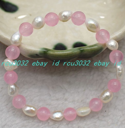 VALENTINO Bellissimo Bracciale Pietra Pregiada Rosa 8mm Rosa Giada Bianca Perla Rotonda 7 5 pollici