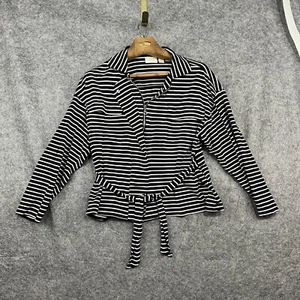 Chicos Women’s Jacket Size 2 Large Black White Striped Jacket  Long Sleeve - Picture 1 of 12