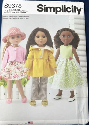SIMPLICITY 9378 -14" DOLL CLOTHES SEWING PATTERN ONLY B DRESS BOLERO CUT EXC. - Image 1 of 4