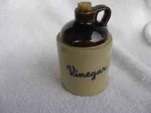 Miniature Stoneware Jug-Vinegar in Script Blue Cobalt-U.S.A. Mark on Bottom - Picture 1 of 4