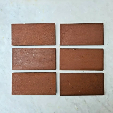 Set of Six Reclaimed Antique Victorian Geometric Tile 6” x 3” Border Terracotta Cover