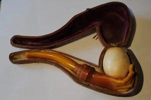 Tubo de espuma de mar tallado a mano tazón de tubo de sujeción en estuche original - Imagen 1 de 6
