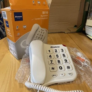 Big Button Phone 110 Corded. BINATONE B110 Hearing Aid Compatible White Unused - Zdjęcie 1 z 8