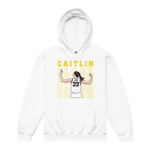 CAITLIN CLARK *YOUTH HEAVY BLEND HOODIE* IOWA HAWKEYES INDIANA FEVER THREES NEW - Picture 1 of 5