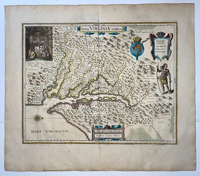 VIRGINIA CHESAPEAKE REGION 1640 WILLEM JANSZOON BLAEU LARGE UNUSUAL ANTIQUE MAP - Image 1 of 4