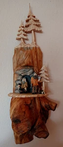 Baumstamm Wandbild groß Bergmann - Bergwerk 75cm Hand - geschnitzt im Erzgebirge - Bild 1 von 3