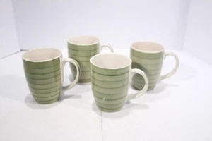 Set Of 4 Mulberry Home Collection Coffee Sweet Cocoa Mugs Stripped Green Design - Picture 1 of 21