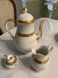China Bavaria 22 Karat Gold Porcelain Tea Set 3 Piece White/Gold - Picture 1 of 11