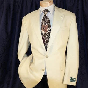 RALPH LAUREN New Ivory Herringbone 2 Buttons Wool Men Blazer Jacket Size 42 L - Picture 1 of 11