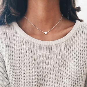Collar colgante de clavícula de corazón pequeño simple para mujer y niña - Imagen 1 de 8