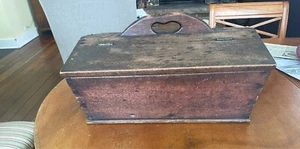 Antik Holz Besteckkasten Messerkasten Utensilienträger Caddy Nussbaum + Mausloch - Bild 1 von 12