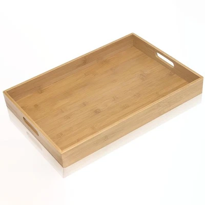 Serving Tray with Handles Bamboo Breakfast Wooden Trays Decorative Platter - Image 1 of 4