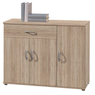 Kommode - Sonoma Eiche - 3 Türen - 90 cm Sideboard Anrichte Beistellschrank - Bild 1 von 4