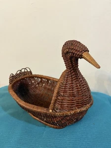 "Cesta de mimbre ratán pato bambú pico de colección soporte para servilletas de acción de gracias 9"" otoño" - Imagen 1 de 19